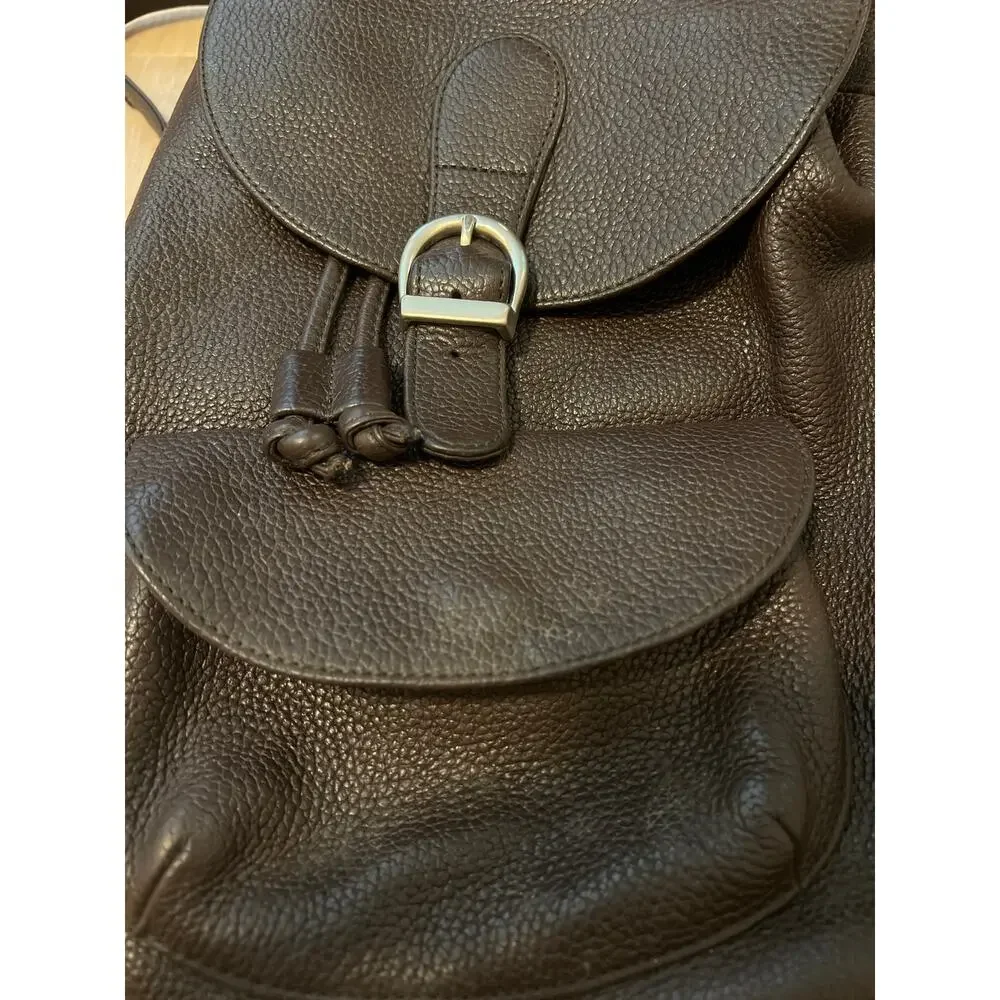 Vintage 90s Eddie Bauer Brown Pebbled Leather Rucksack Drawstring Bag Cinch Bag